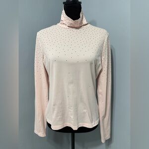 St.‎ John Pale Pink Rhinestone Turtle Neck Long Sleeve Top Women’s Size Medium
